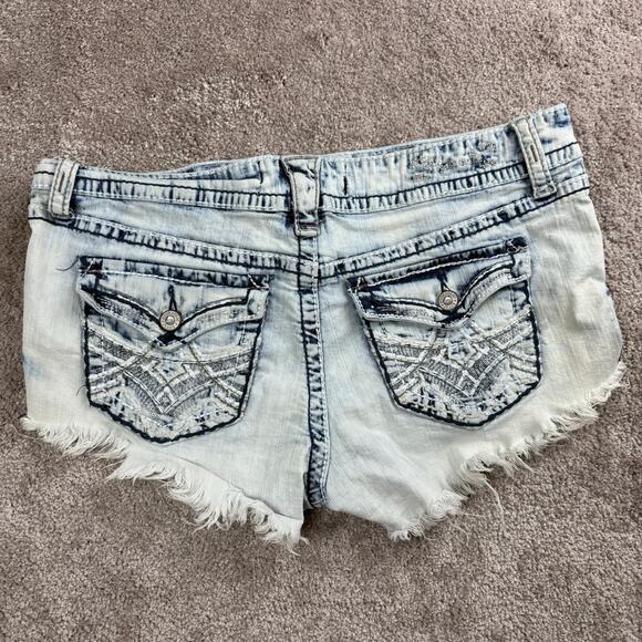 Hydraulic Gramercy Shorts Size 14 Denim Cutoffs Acid Wash Frayed Y2K Low Rise - Picture 3 of 4